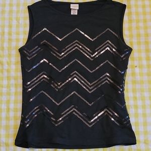 COVINGTON Black Sequin Front Sleeveless Blouse Tan